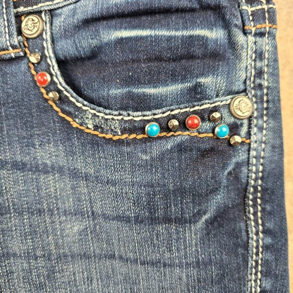 Grace In LA Womens Bootcut Jeans Size 28 Blue Denim With Studded Accent Pockets - Picture 4 of 10